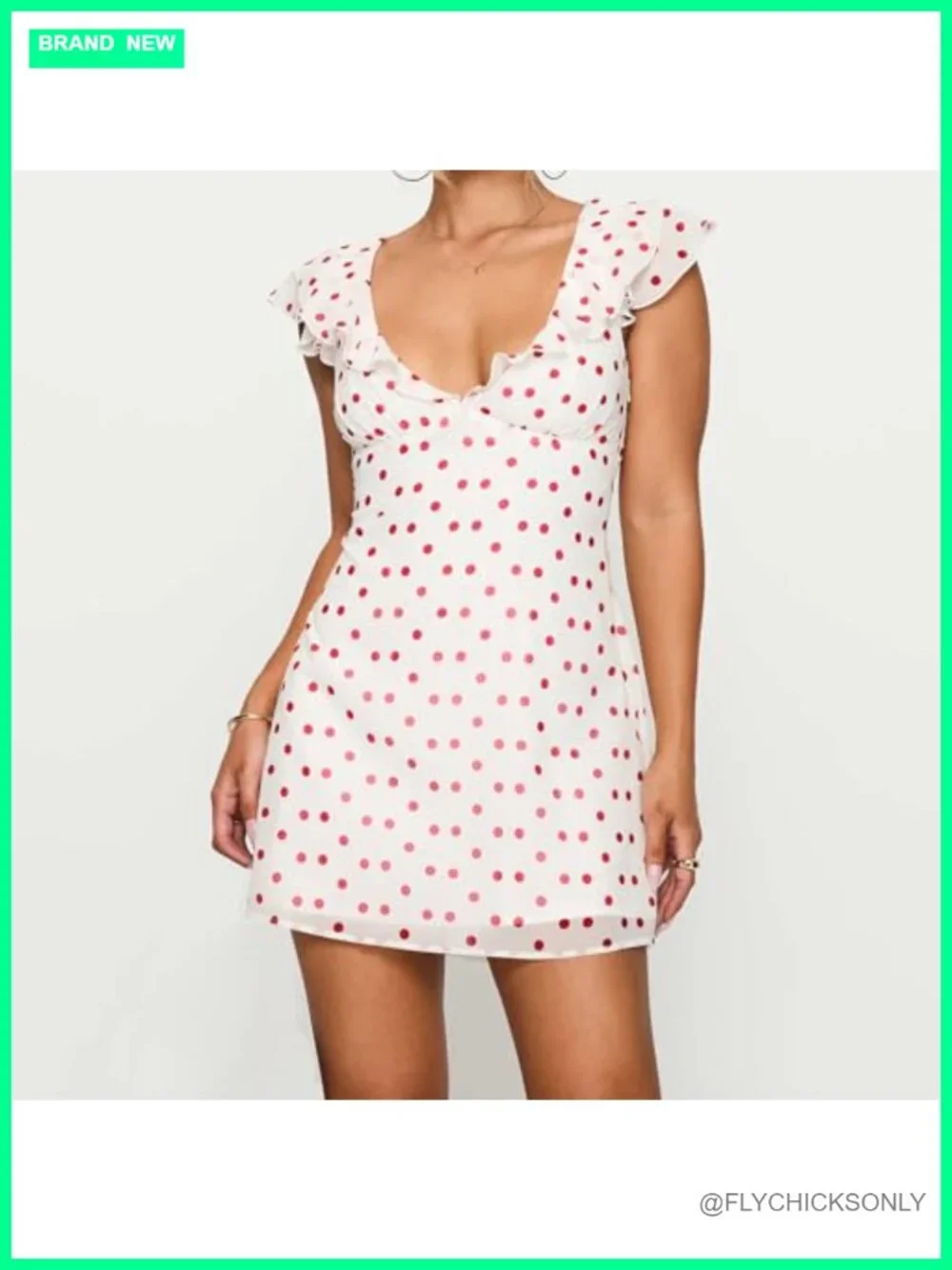 Polka Dot Mini Dress Sleeveless V Neck Ruffle Tie Back Summer